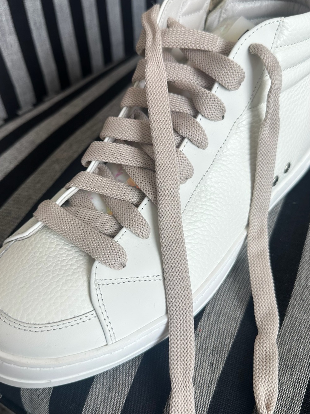 P448 Women’s White High-Top Sneakers with Taupe Laces - Picture 9 of 16